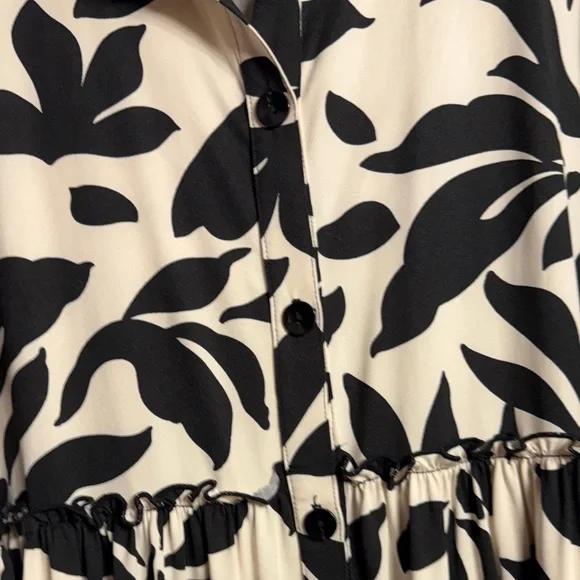 Zadie B’s Chic Black and Cream Leaf Print Women's Long Sleeve Top - Picture 3 of 5